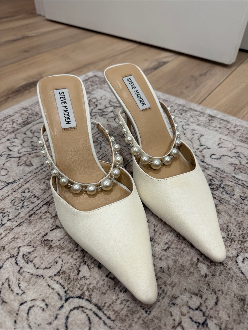 Steve Madden Ivory Pearl-Trim Bridal Heels